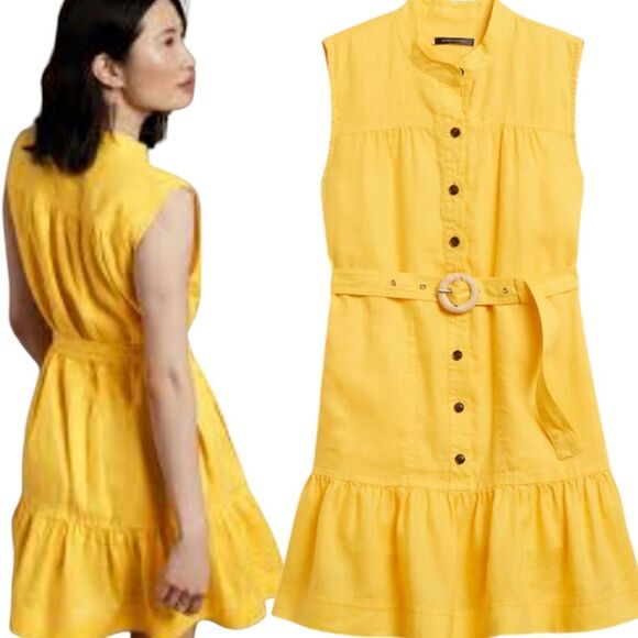 Banana Republic White 💯 Linen Flounce Dress Size L - Picture 5 of 12